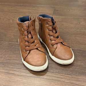 Cat & Jack Faux Leather Brown High-Top Sneakers Size 12 Toddler